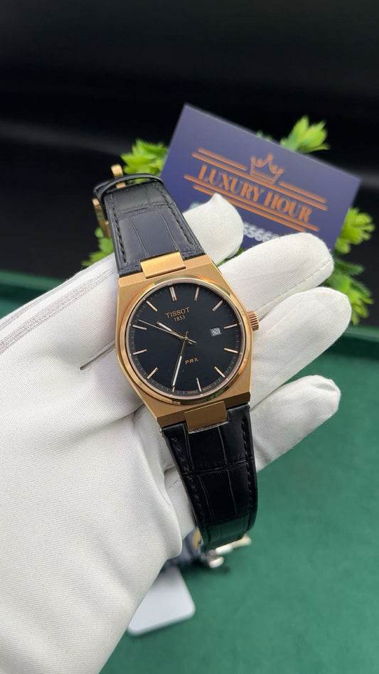 Rose gold with black dial