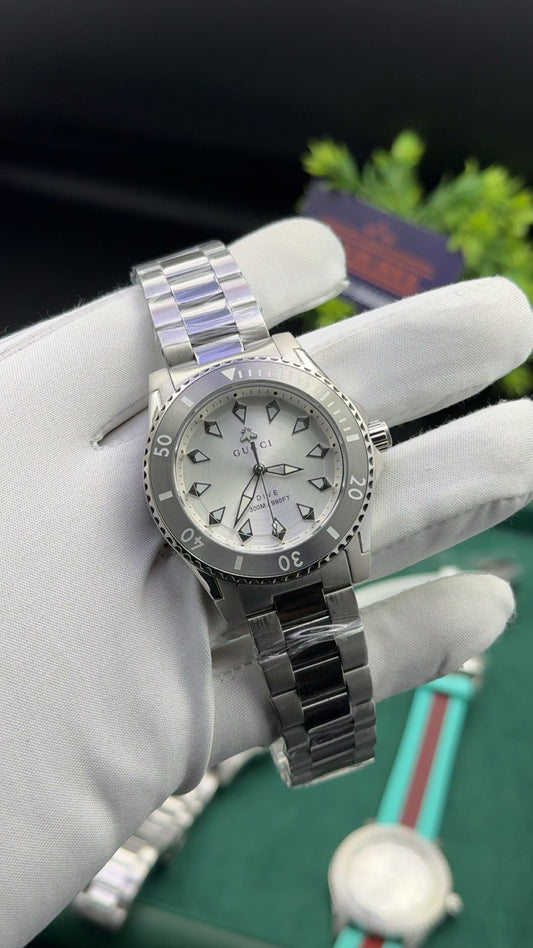 Silver with white dial