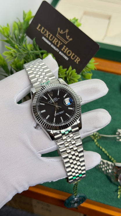 Silver with Black Dial.