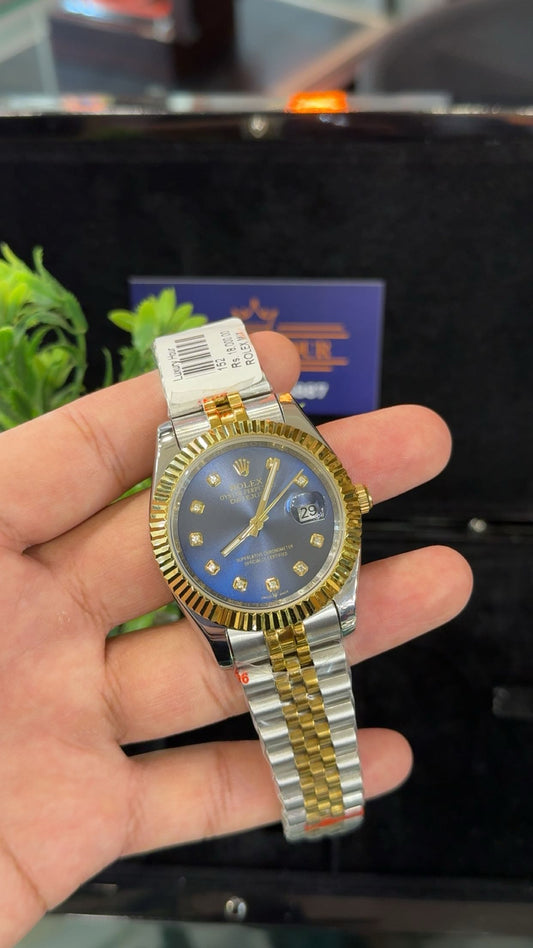 Yellow gold two tone with blue dial