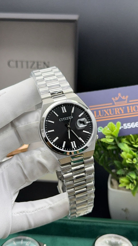 Silver with black dial
