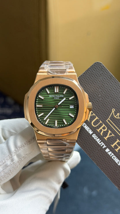 Rose Gold with Green Dial.