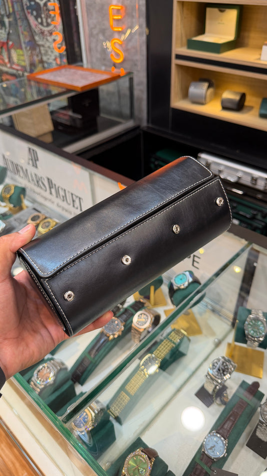 3-Slot Black Leather Watch Case