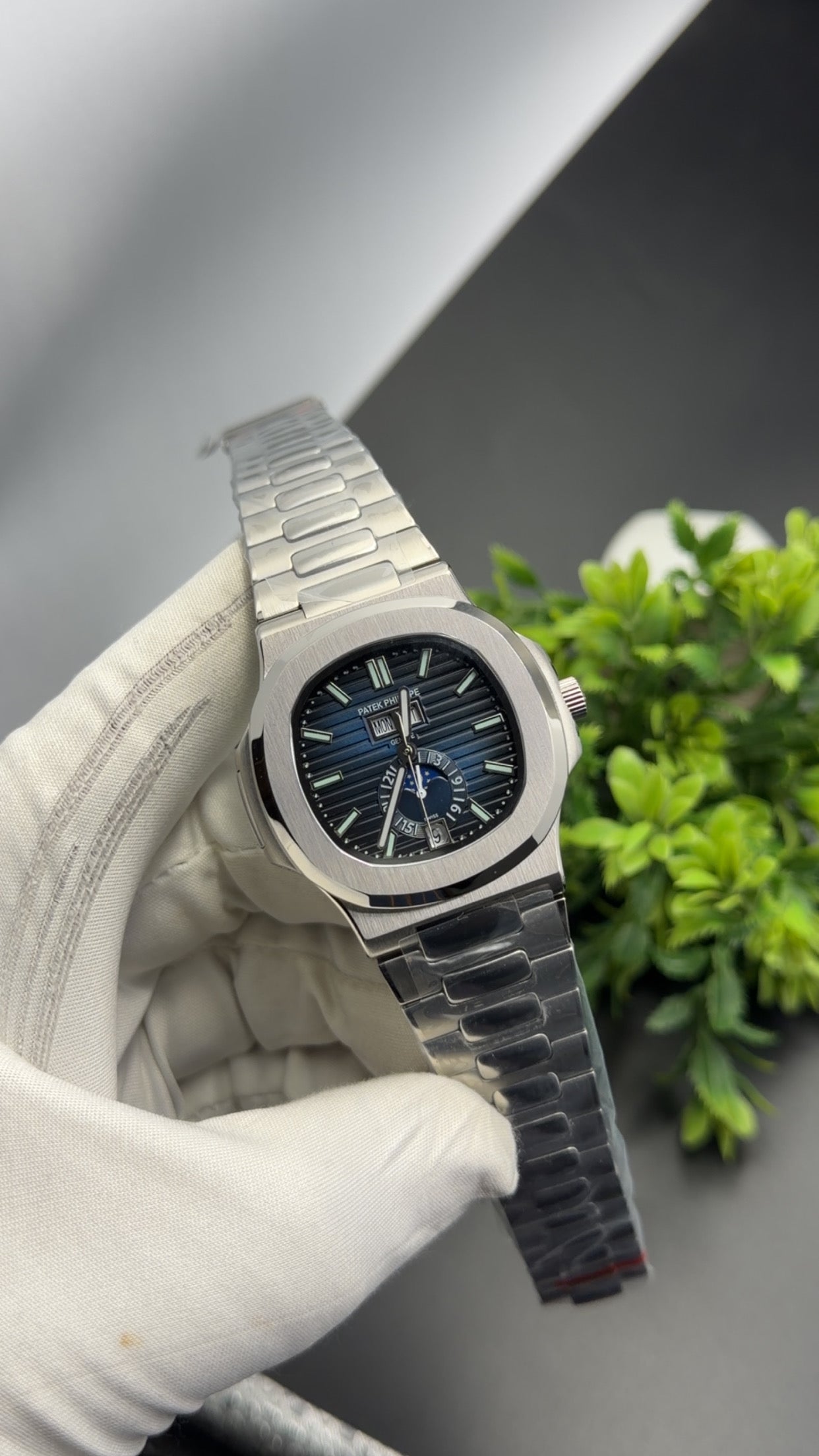 Silver with blue dial🔥