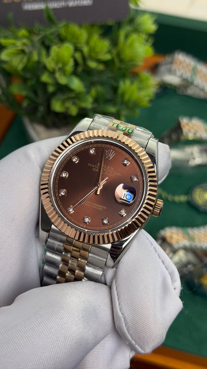 Rose Gold Two Tone with Chocolate Dial.