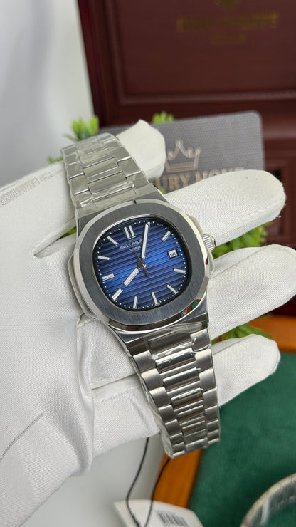 Silver with Blue Dial.