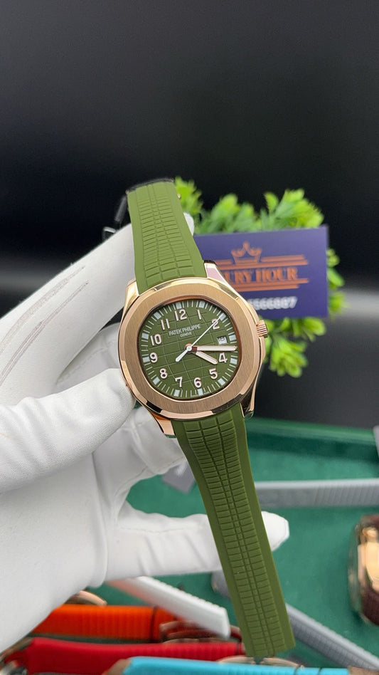 Rose gold with green dial