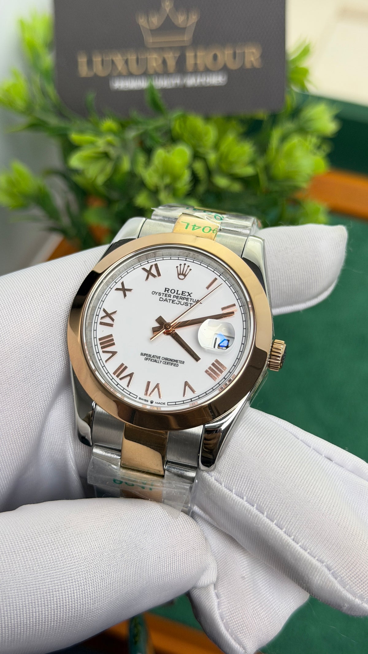 Rose Gold Two Tone with White Dial.