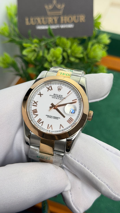 Rose Gold Two Tone with White Dial.