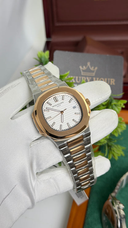 Rose Gold Two Tone with White Dial.