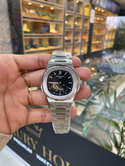 Silver with black dial