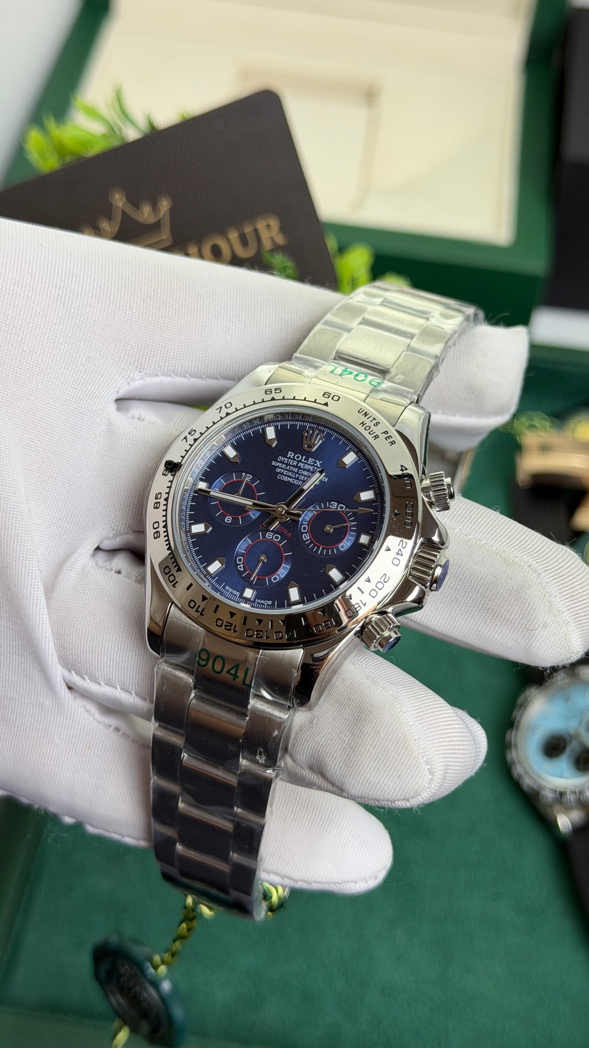 Silver with Blue Dial.