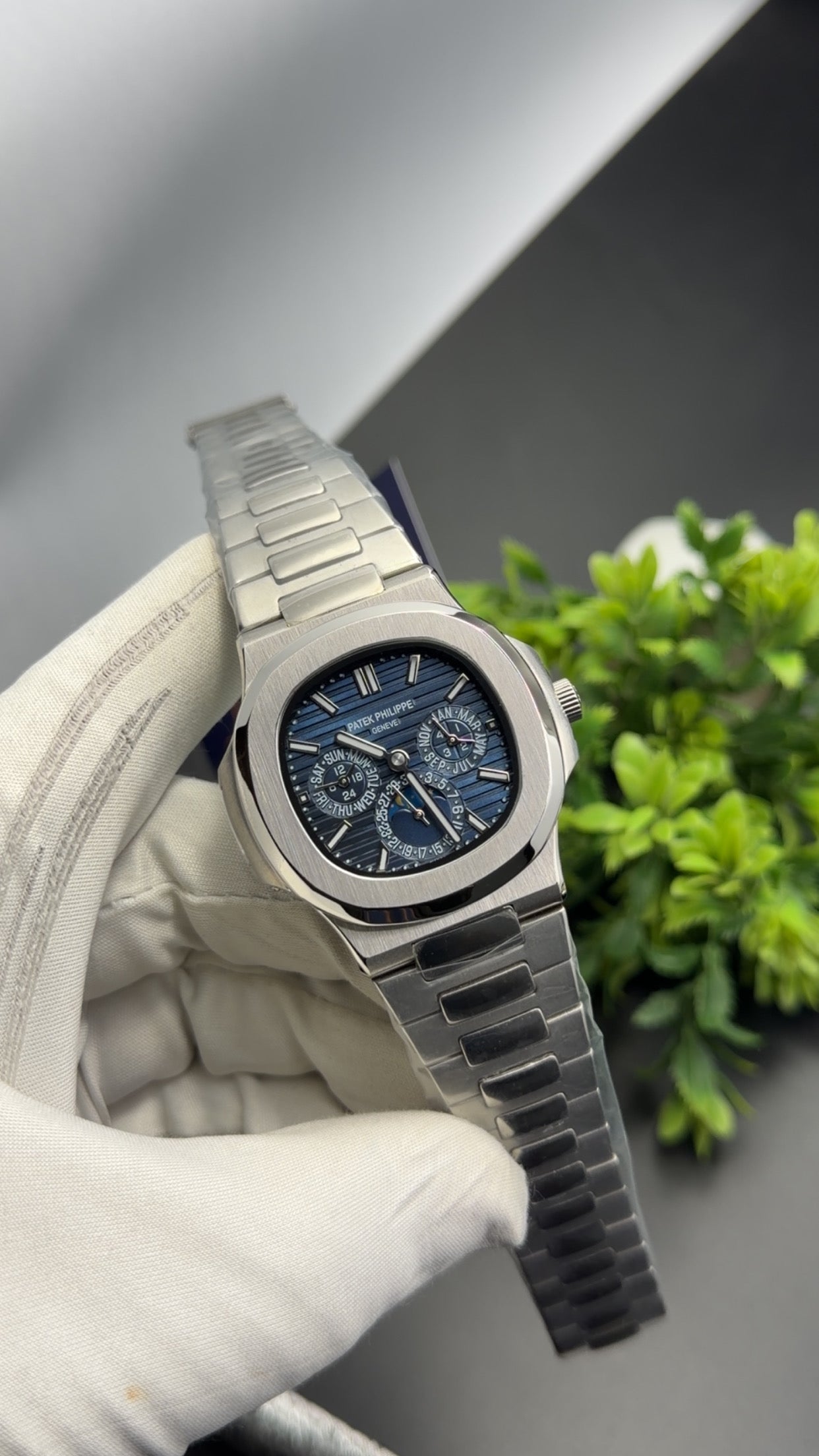 Silver with blue dial🔥