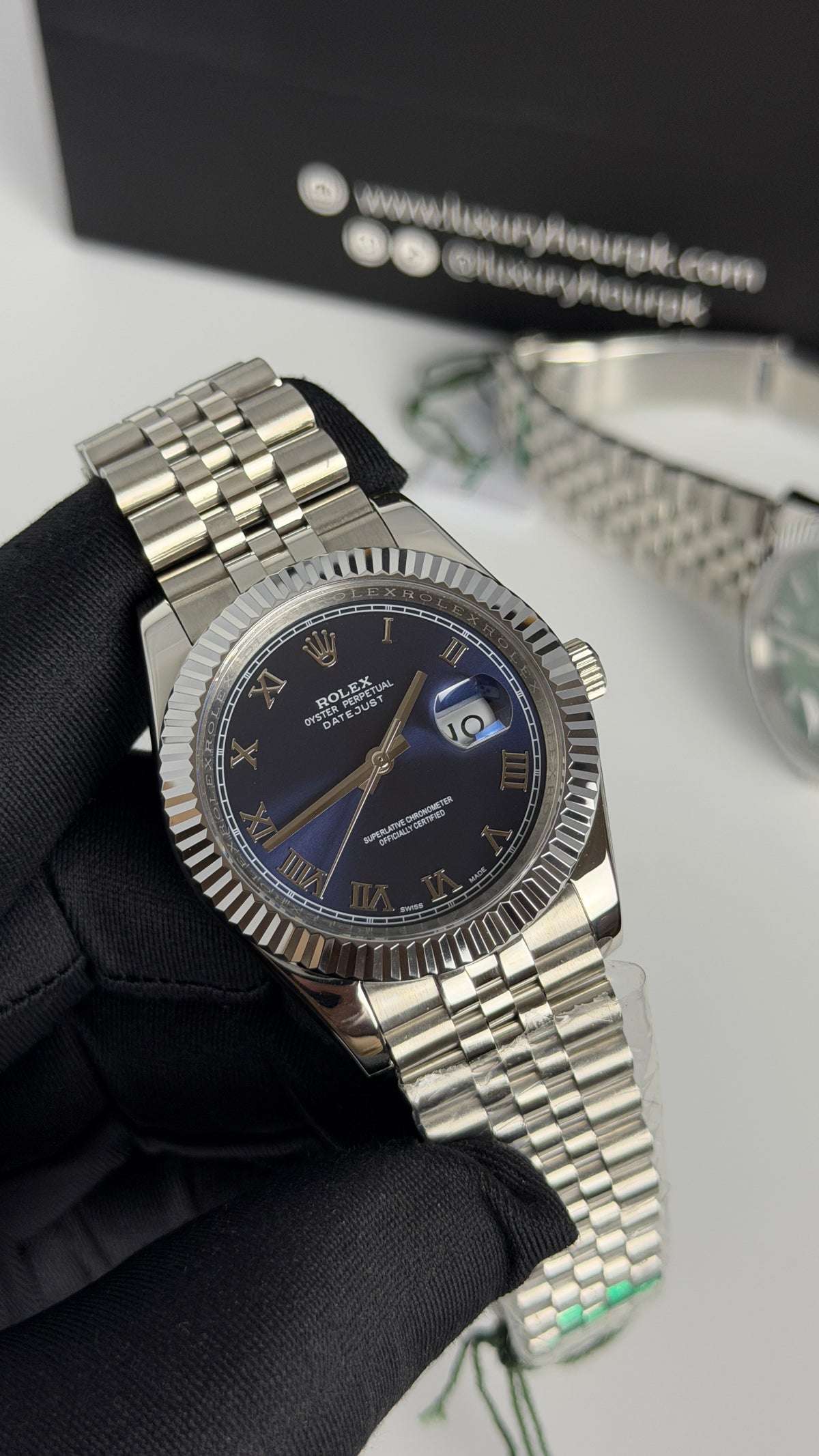 Silver with Blue dial