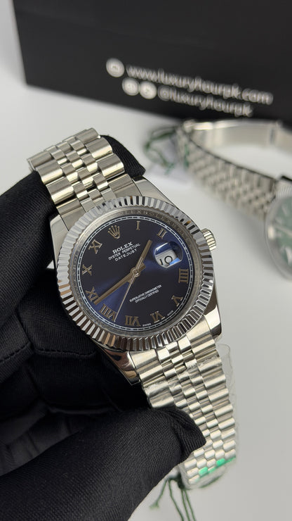 Silver with Blue dial