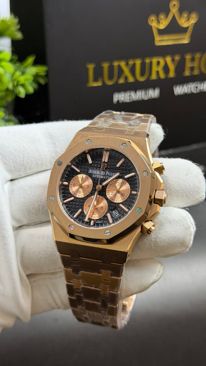 Rose Gold with Black Dial.
