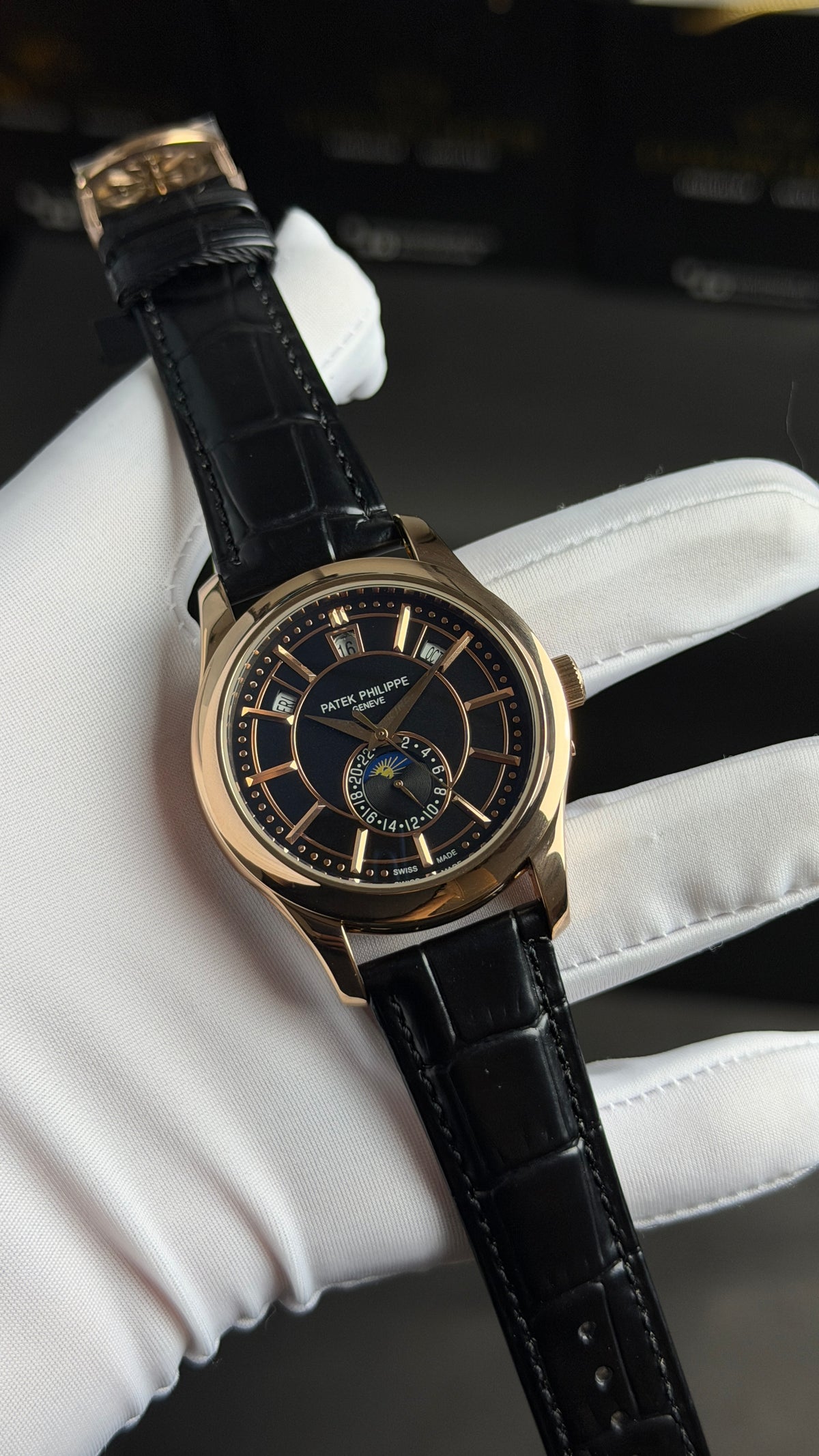 Rose Gold with Black Dial.