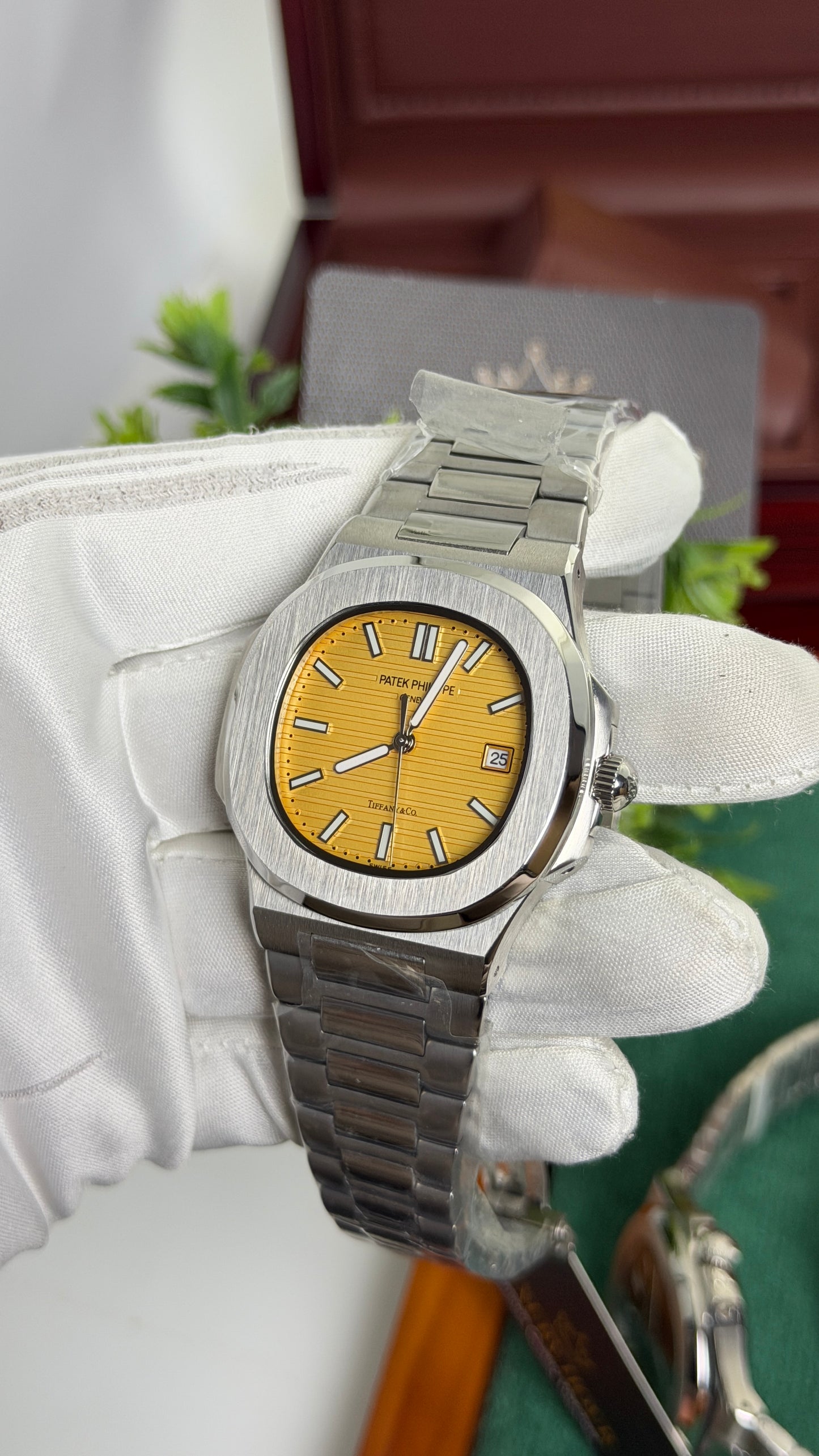 Silver with Yellow Dial.
