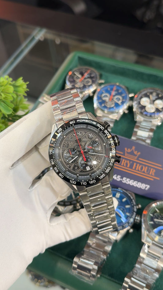 Silver with black dial
