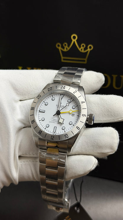 Silver with White Dial.