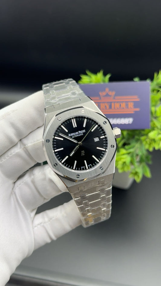 Silver with black dial.