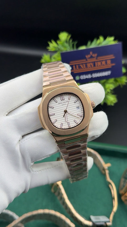 Rose gold with white dial