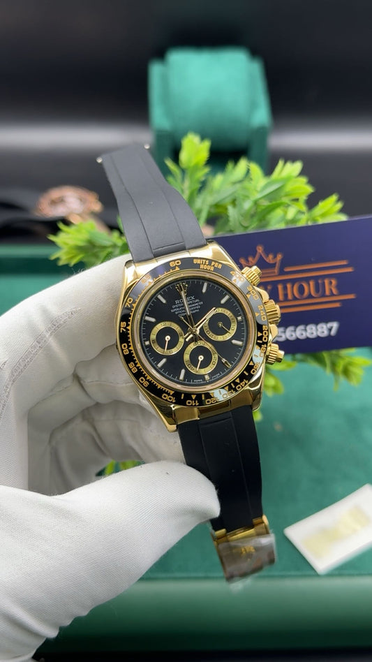 Yellow gold with black dial