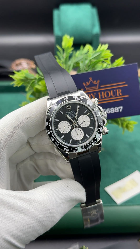 Silver with black dial