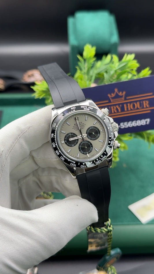 Silver with grey dial