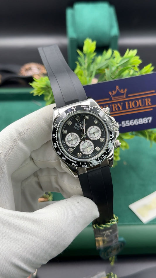 Silver with black dial