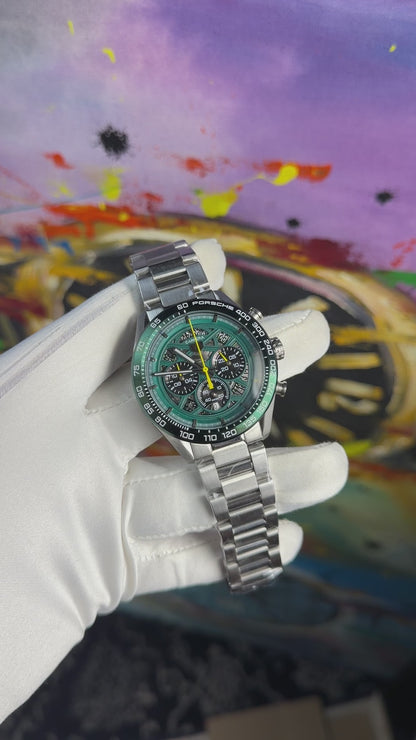 Silver with green dial