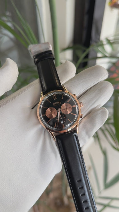 Rose gold with black dial black strap