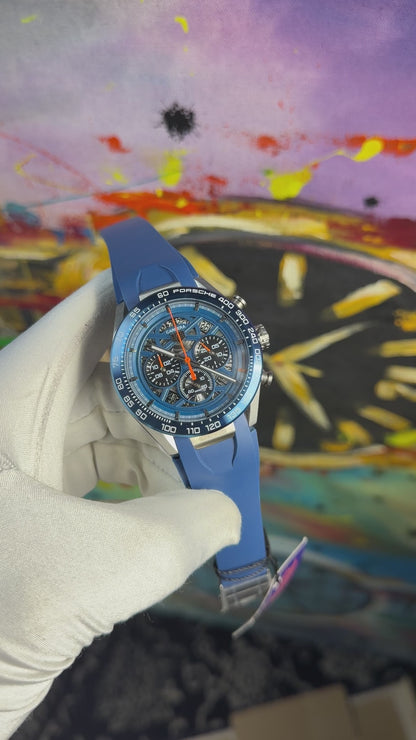 Silver with blue dial