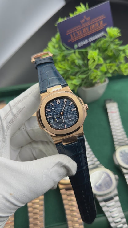 Rose Gold with blue dial