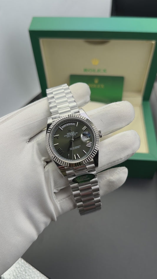 Silver with olive green dial🔥