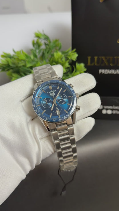 Silver with Blue Dial.