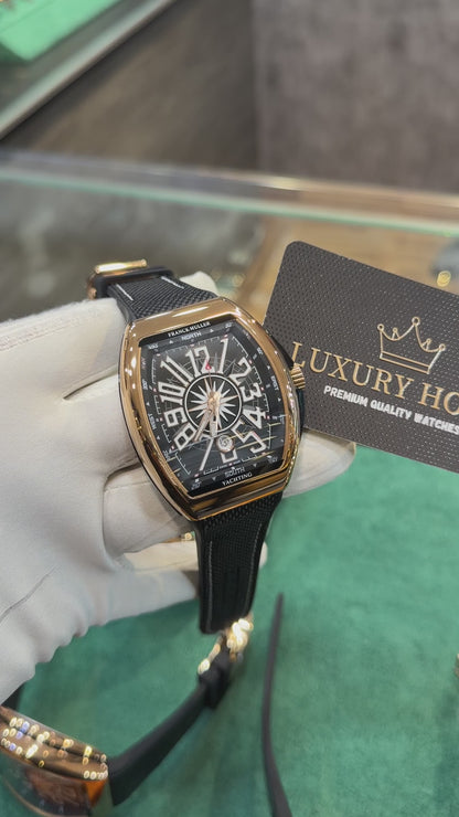Rose Gold with Black Dial.