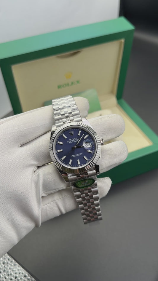 Silver with blue dial🔥