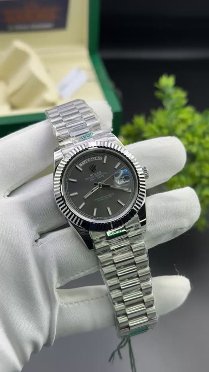 Silver with grey dial