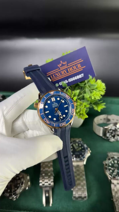 Rose gold two tone with blue strap