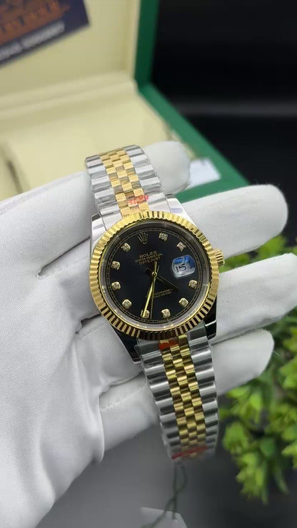 Yellow gold two tone with black dial