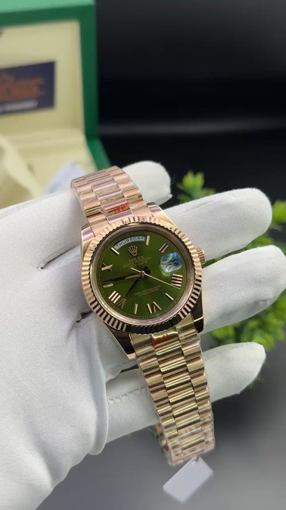 Rose Gold with olive green dial