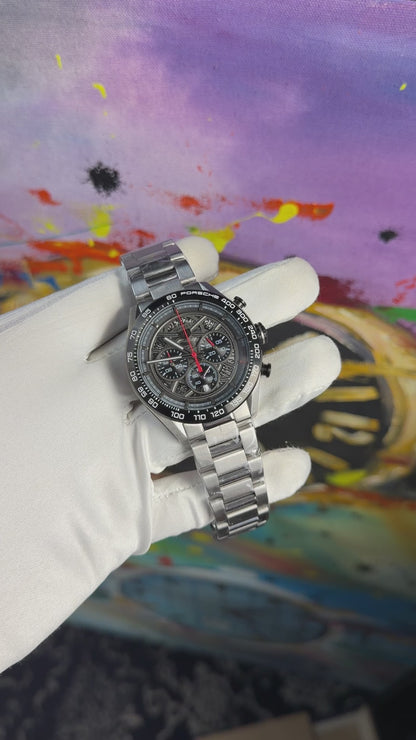 Silver with black dial