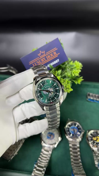 Silver with green dial