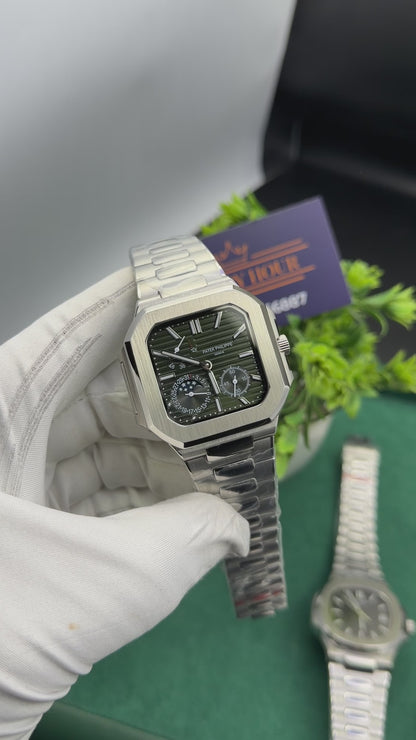 Silver with green dial