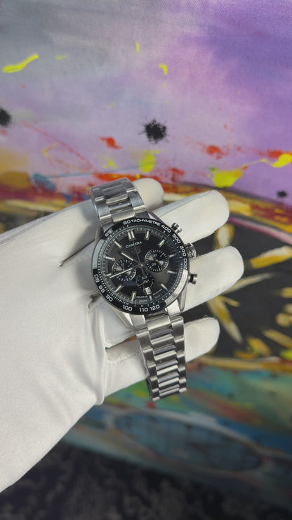 Silver with black dial