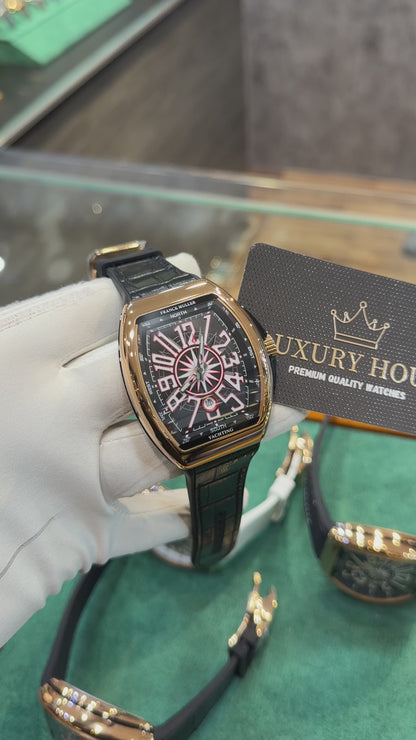 Rose Gold with Black Dial.