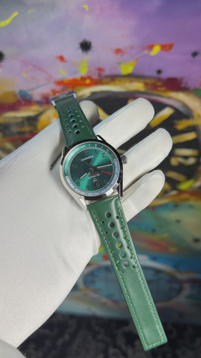 Silver with green dial