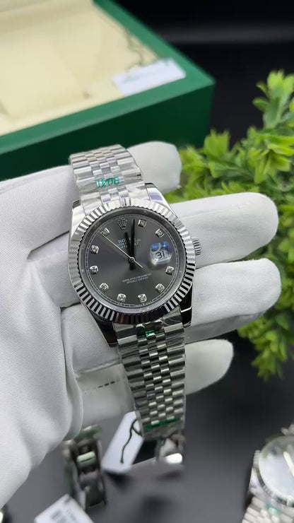 Silver with grey dial