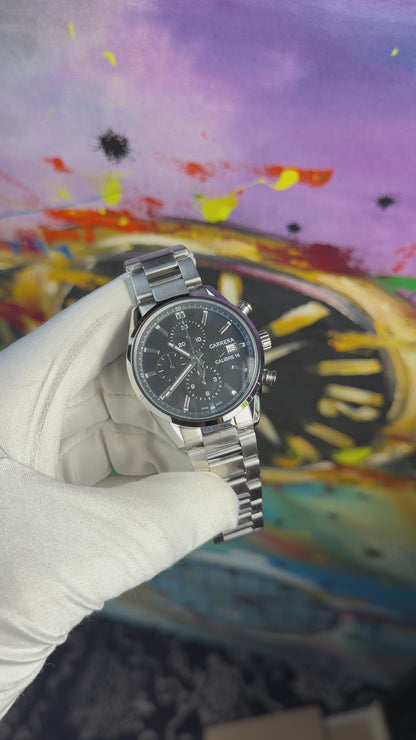 Silver with black dial
